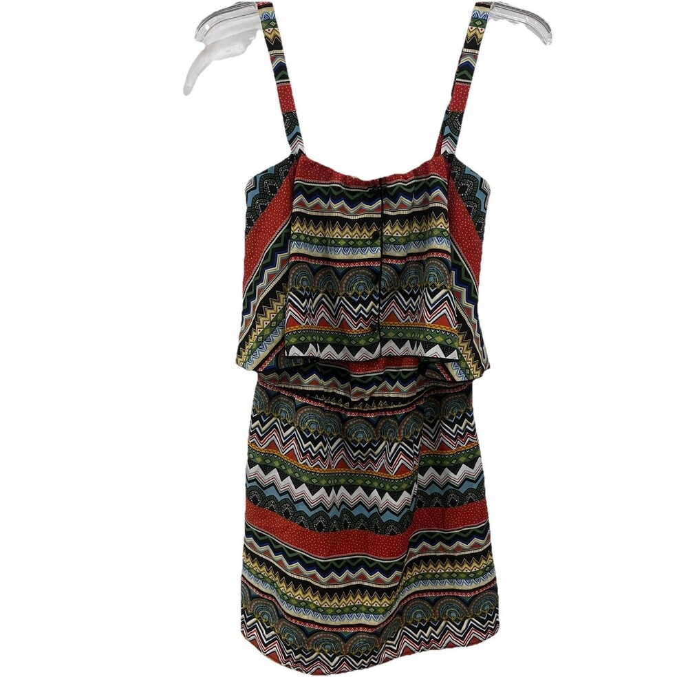 Francescas Blue Rain Colorful Geometric Pattern Sleeveless Sundress Small